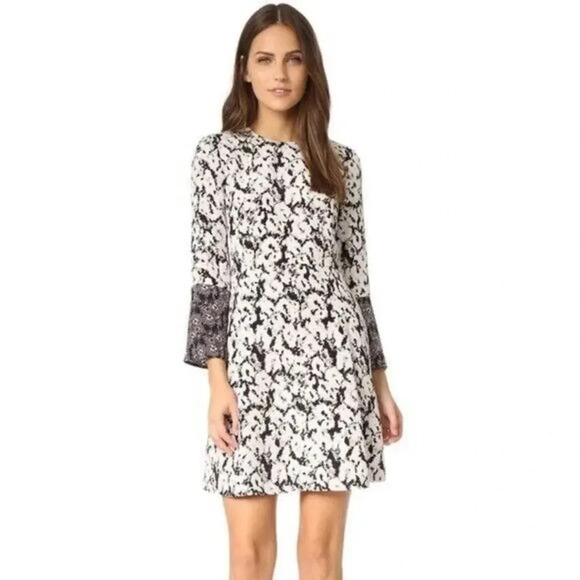 Derek Lam 10 Crosby Silk Black Multi Split Sleeve Mini Dress 0 $595 - Picture 1 of 10